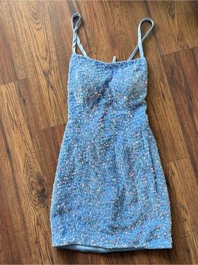 Blue Sequin Embellished Mini Dress